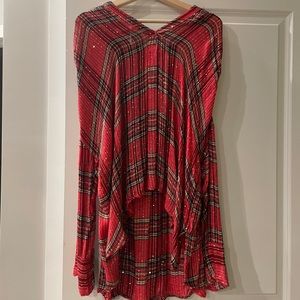 Free People Oversized Plaid Red Shirt